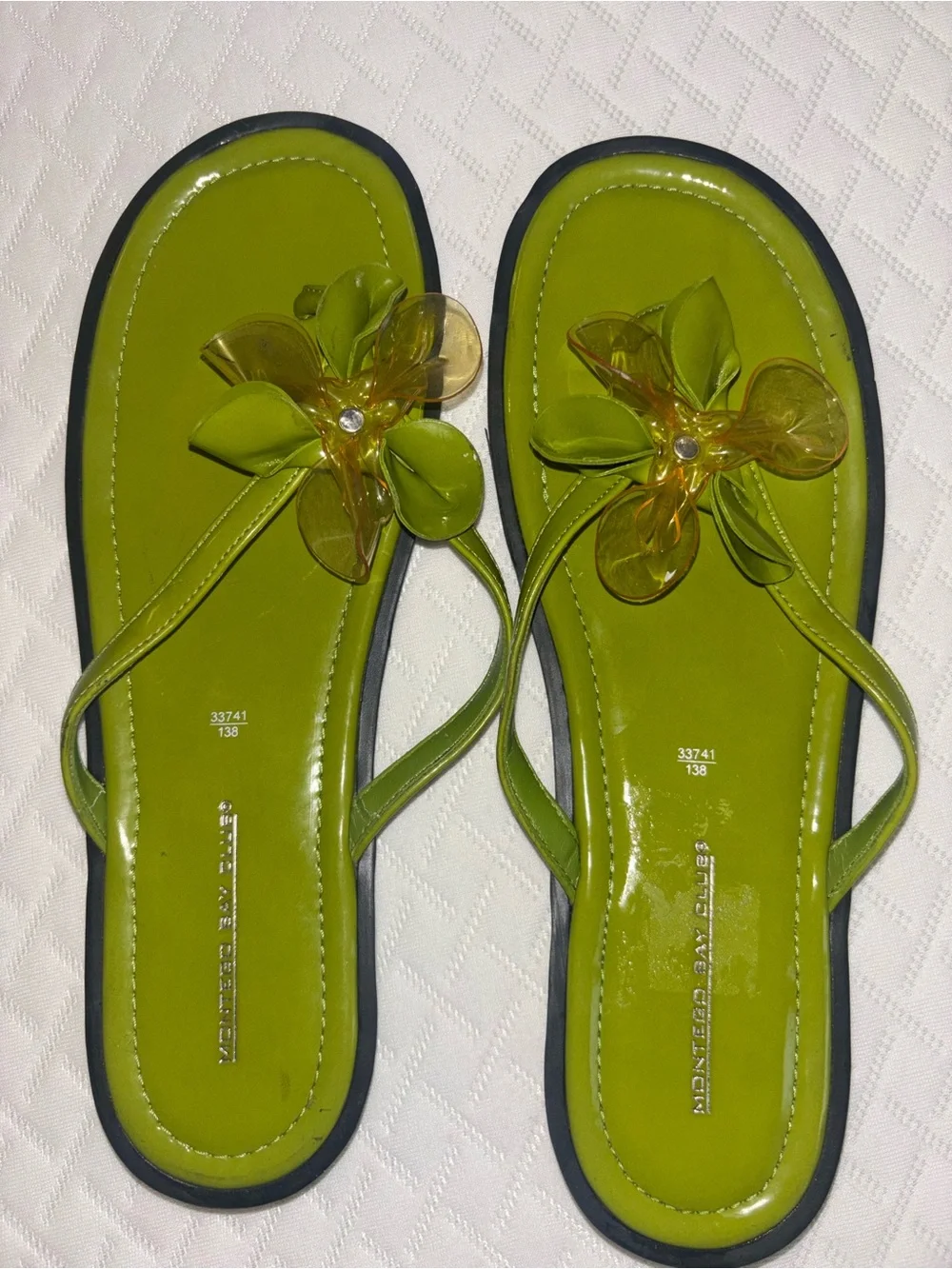 Montego Bay Club Lime Green Floral Jelly Toe-Post Sandals